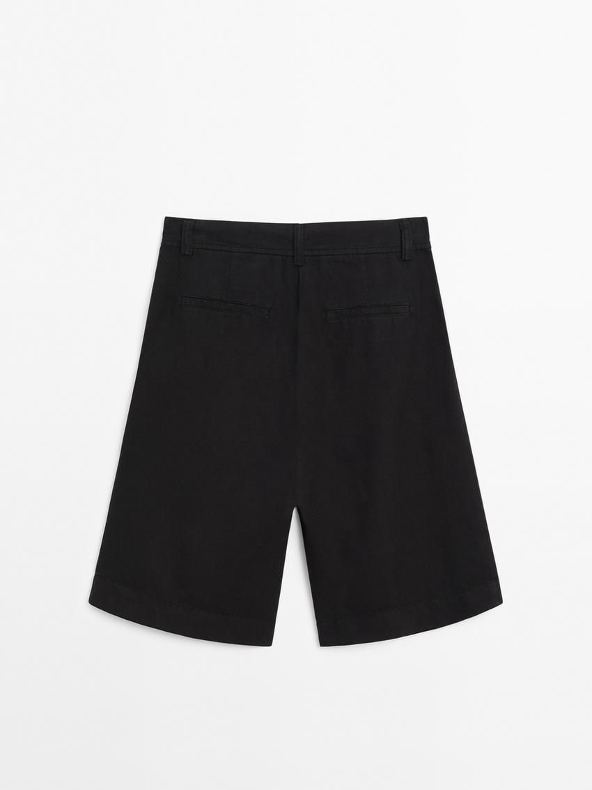 Massimo Dutti Cotton Blend Bermuda With Darts Women Shorts Black | US-DJ3942516