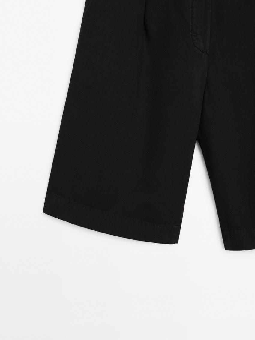 Massimo Dutti Cotton Blend Bermuda With Darts Women Shorts Black | US-DJ3942516