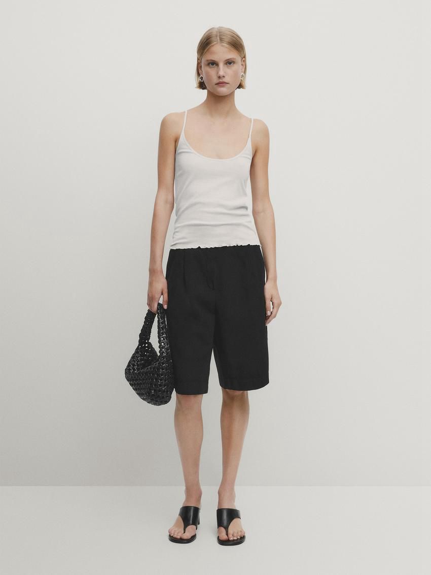 Massimo Dutti Cotton Blend Bermuda With Darts Women Shorts Black | US-DJ3942516
