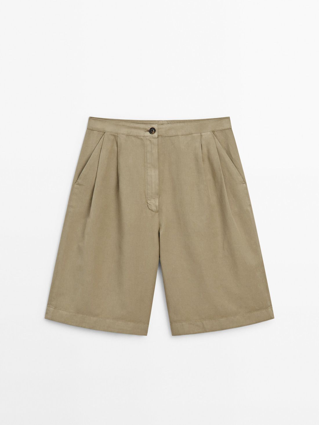 Massimo Dutti Cotton Blend Bermuda With Darts Women Shorts Green | US-KO6352897