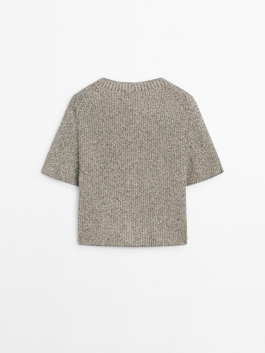 Massimo Dutti Cotton Blend Bouclé Knit Women Cardigan Khaki / Grey | US-PF6341970