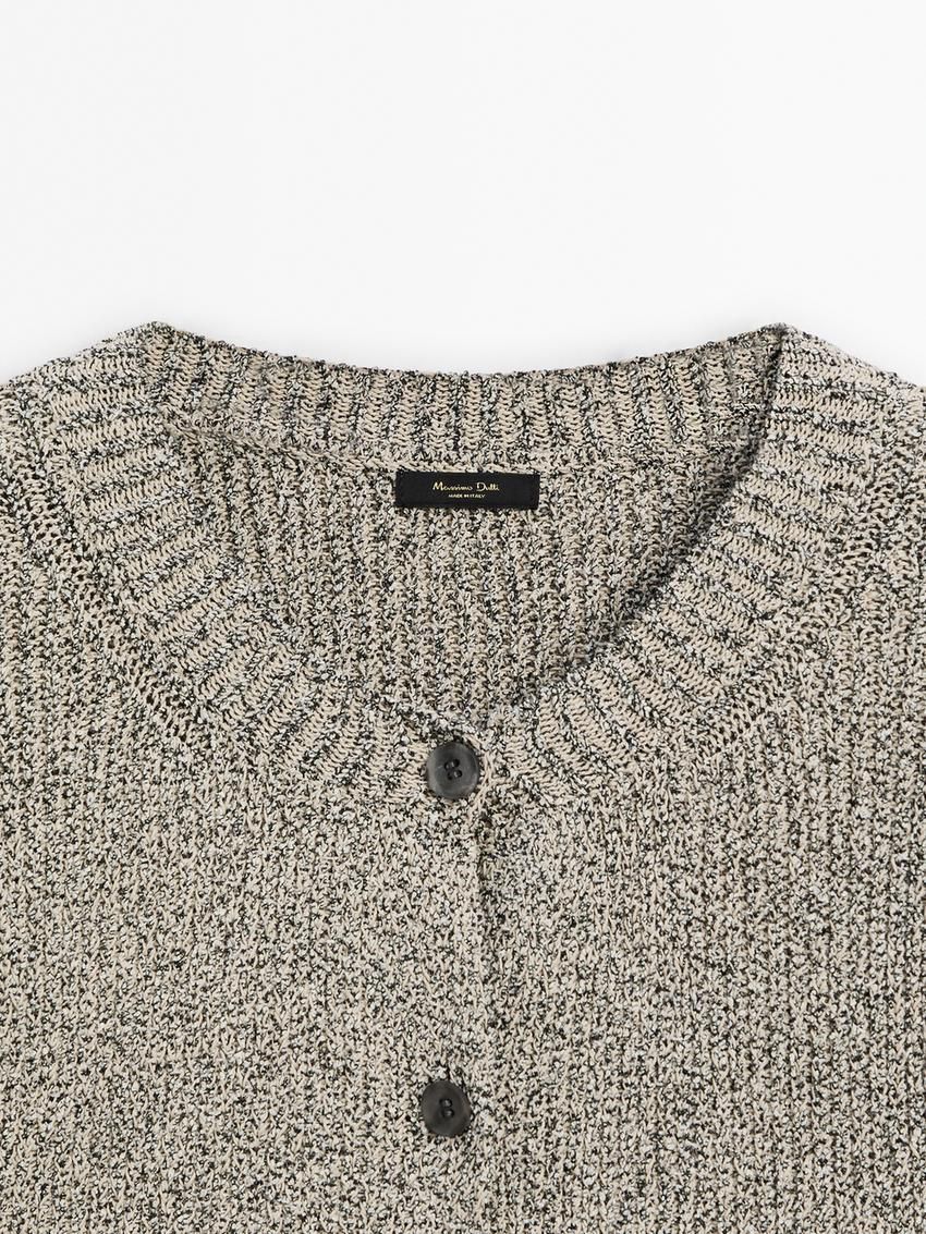 Massimo Dutti Cotton Blend Bouclé Knit Women Cardigan Khaki / Grey | US-PF6341970