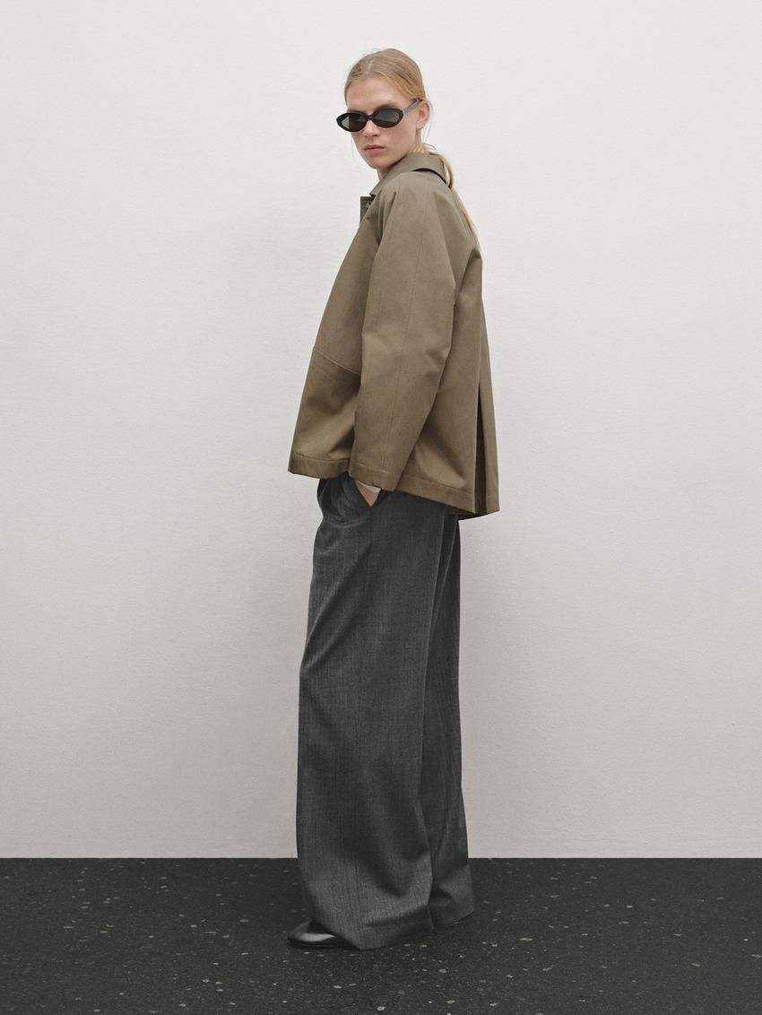 Massimo Dutti Cotton Blend Cape With Pockets Women Jacket Olive | US-FN9452703
