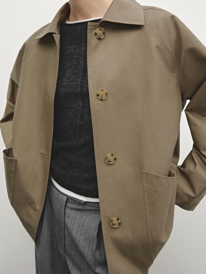 Massimo Dutti Cotton Blend Cape With Pockets Women Jacket Olive | US-FN9452703