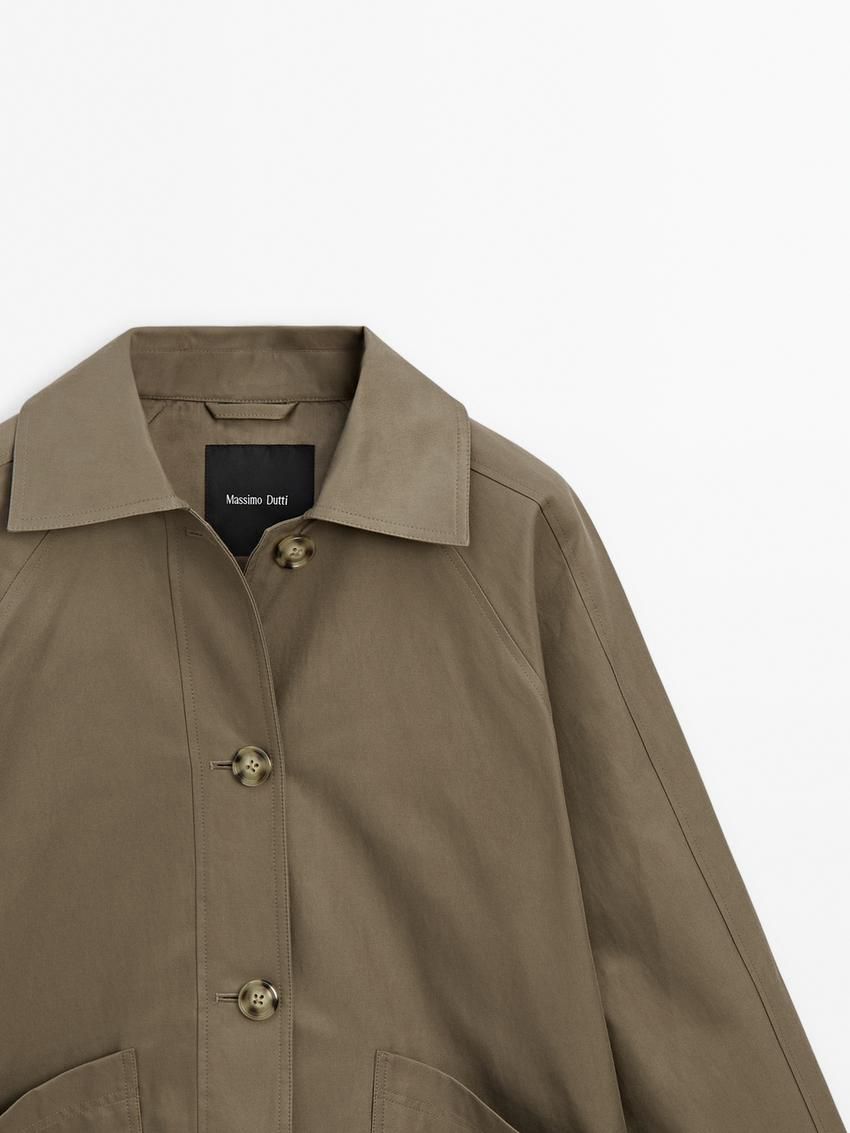 Massimo Dutti Cotton Blend Cape With Pockets Women Jacket Olive | US-FN9452703
