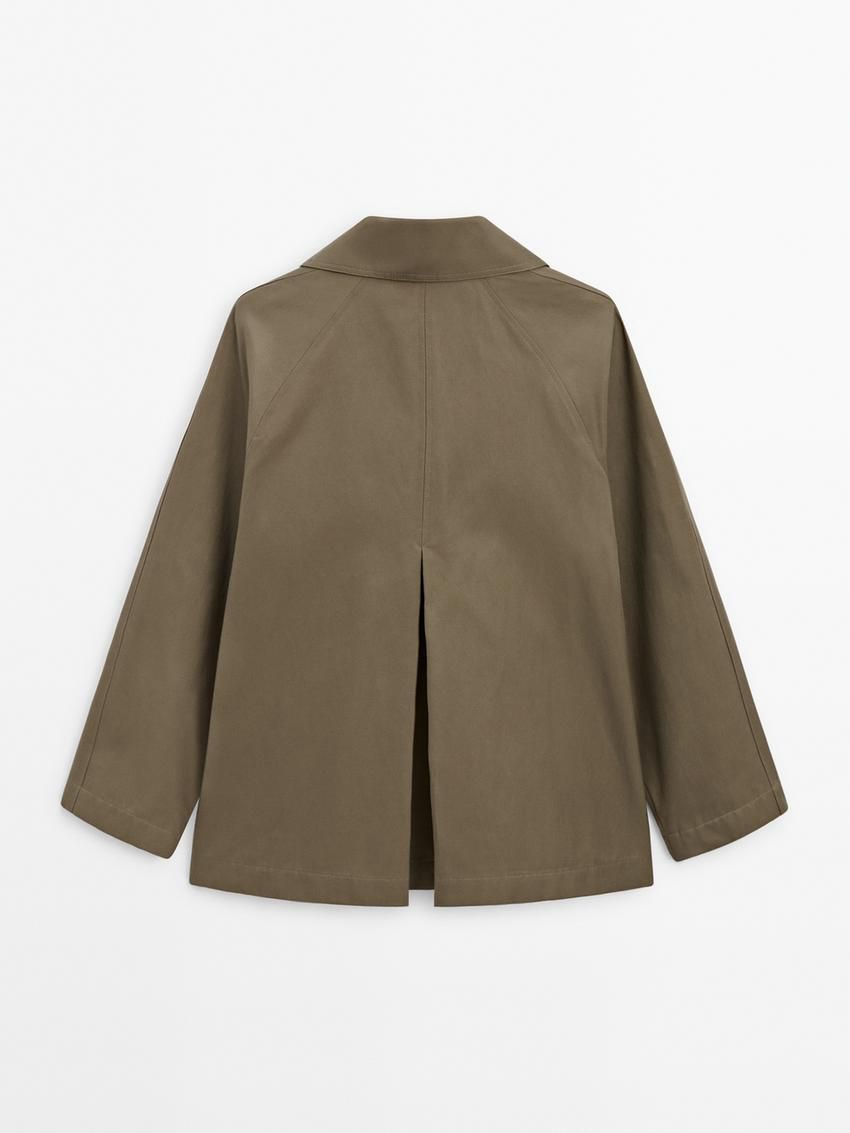 Massimo Dutti Cotton Blend Cape With Pockets Women Jacket Olive | US-FN9452703