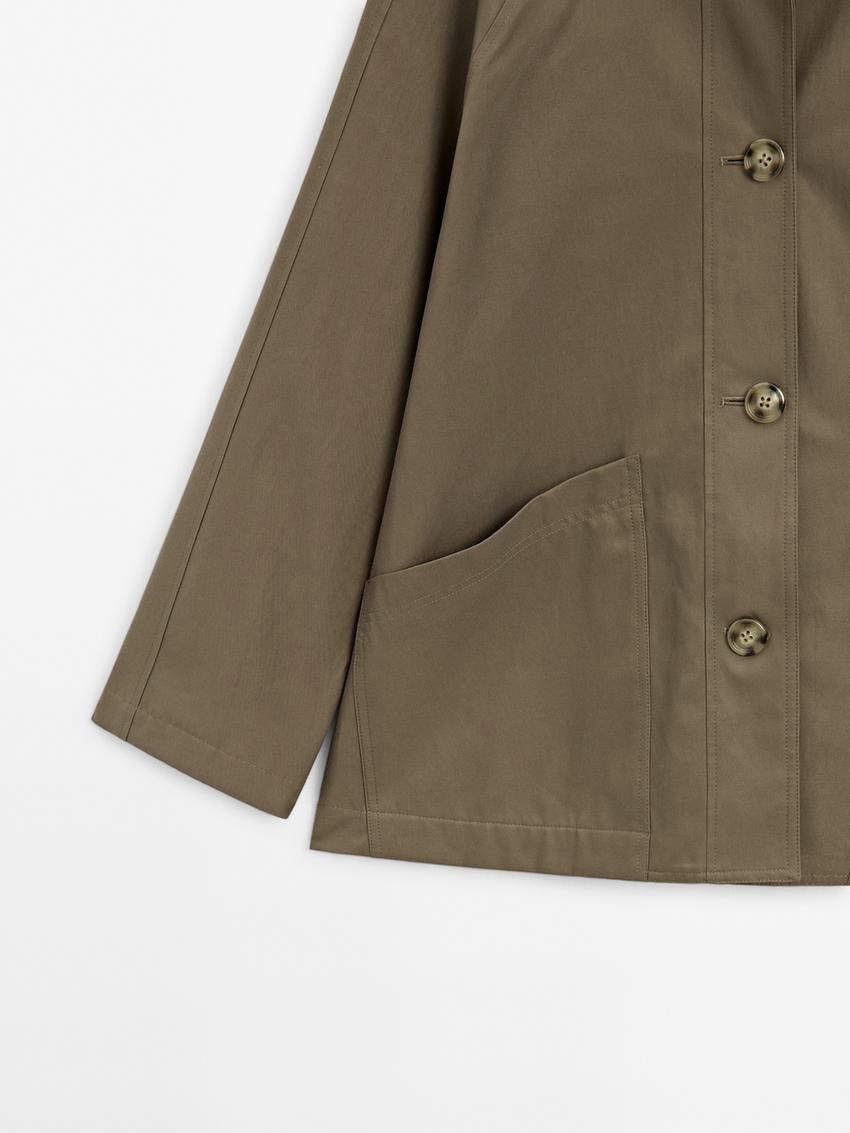 Massimo Dutti Cotton Blend Cape With Pockets Women Jacket Olive | US-FN9452703