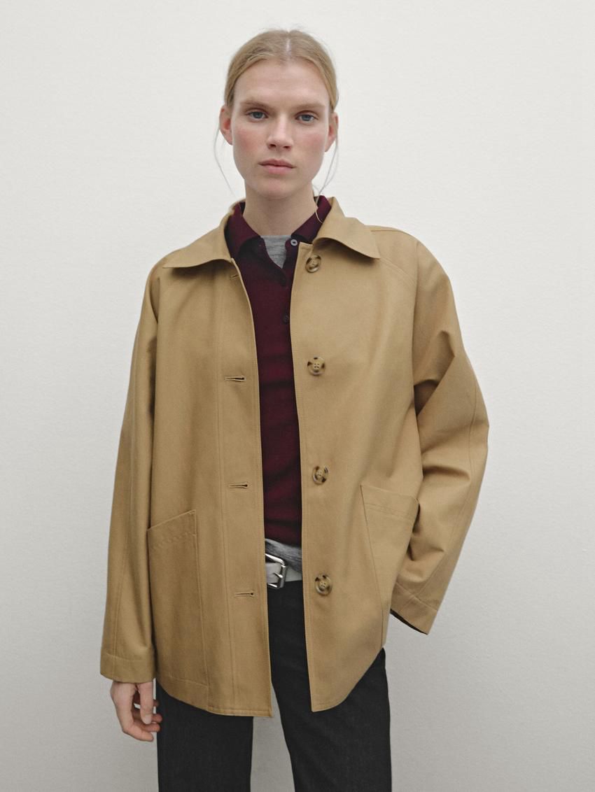 Massimo Dutti Cotton Blend Cape With Pockets Women Jacket Brown | US-DN4389562