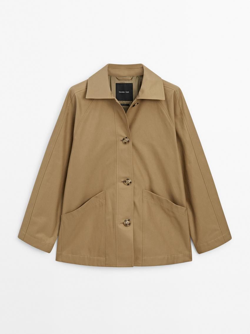 Massimo Dutti Cotton Blend Cape With Pockets Women Jacket Brown | US-DN4389562