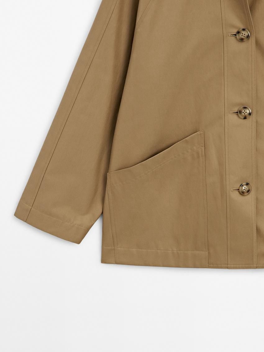 Massimo Dutti Cotton Blend Cape With Pockets Women Jacket Brown | US-DN4389562