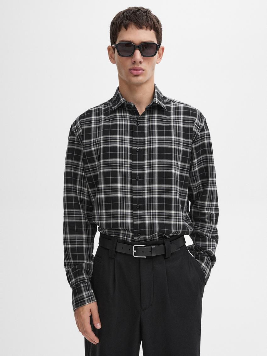 Massimo Dutti Cotton Blend Check Men Shirts Black / Grey | US-YB1608497