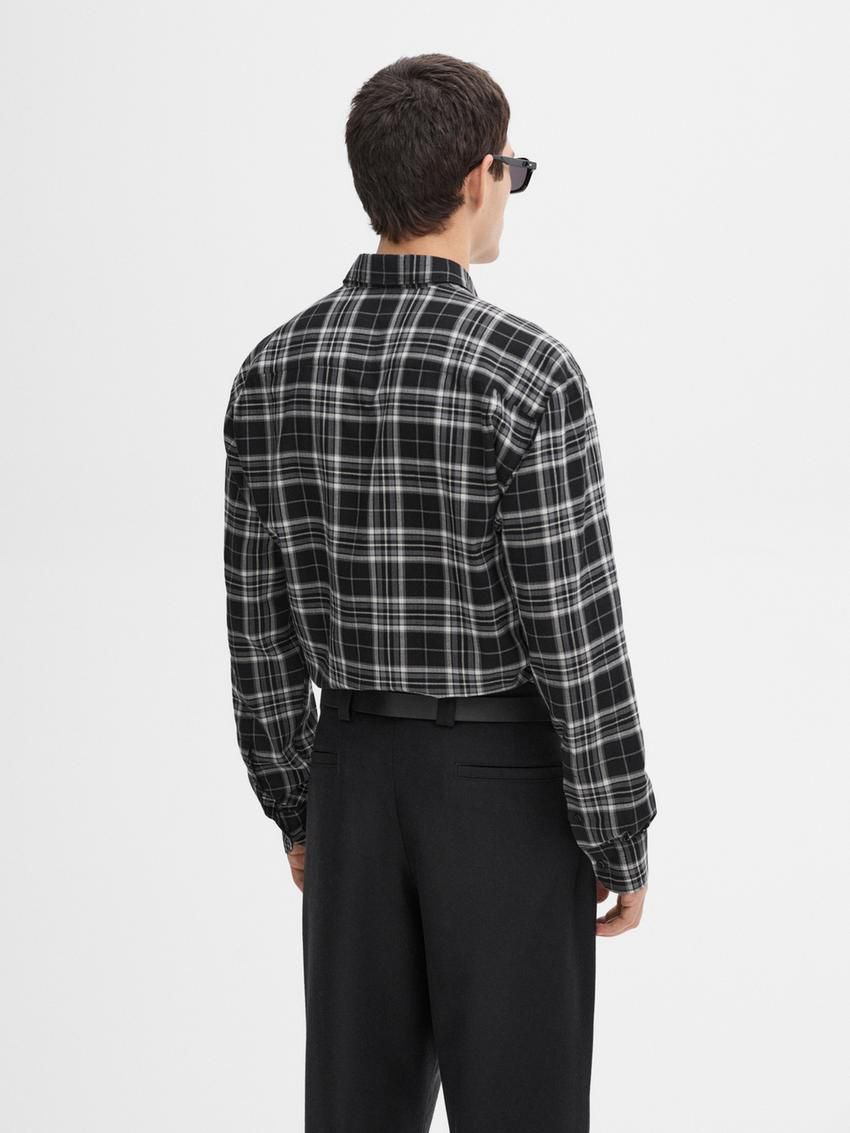 Massimo Dutti Cotton Blend Check Men Shirts Black / Grey | US-YB1608497