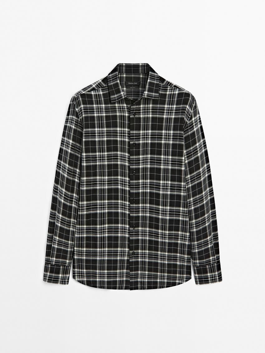 Massimo Dutti Cotton Blend Check Men Shirts Black / Grey | US-YB1608497