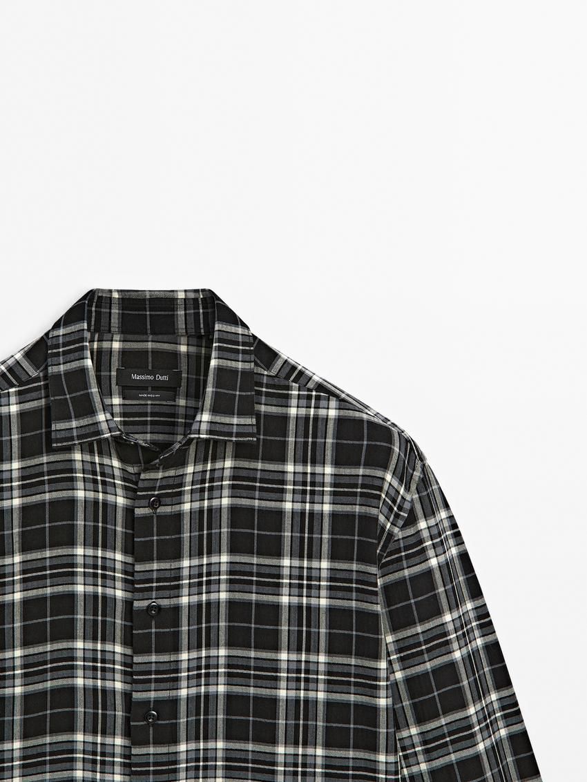 Massimo Dutti Cotton Blend Check Men Shirts Black / Grey | US-YB1608497