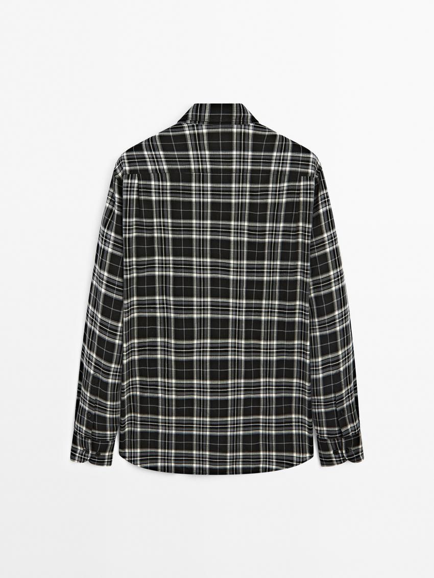 Massimo Dutti Cotton Blend Check Men Shirts Black / Grey | US-YB1608497