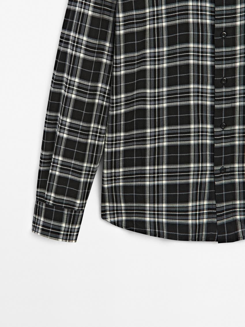 Massimo Dutti Cotton Blend Check Men Shirts Black / Grey | US-YB1608497