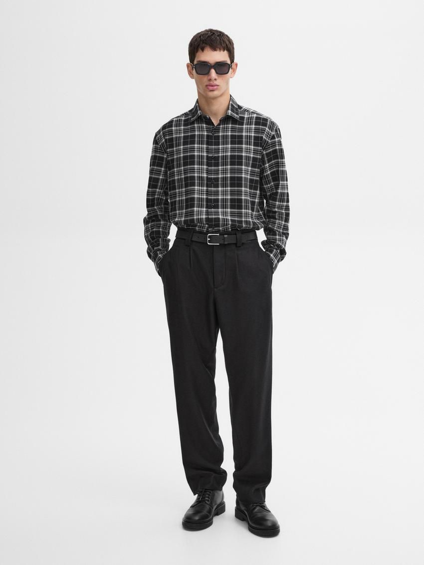 Massimo Dutti Cotton Blend Check Men Shirts Black / Grey | US-YB1608497