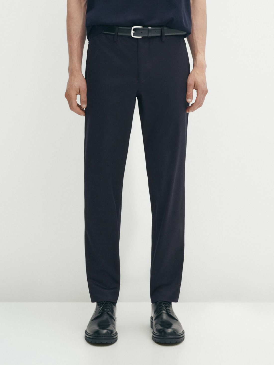 Massimo Dutti Cotton Blend Chino Men Trousers Navy | US-AY1735940
