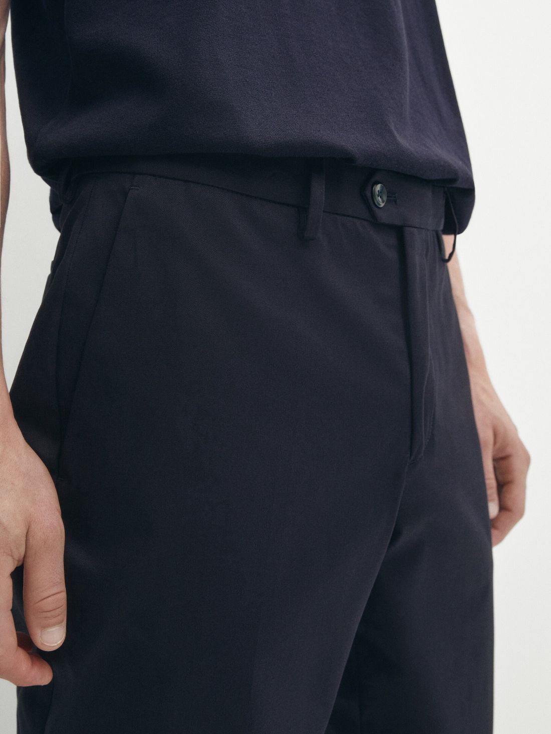 Massimo Dutti Cotton Blend Chino Men Trousers Navy | US-AY1735940