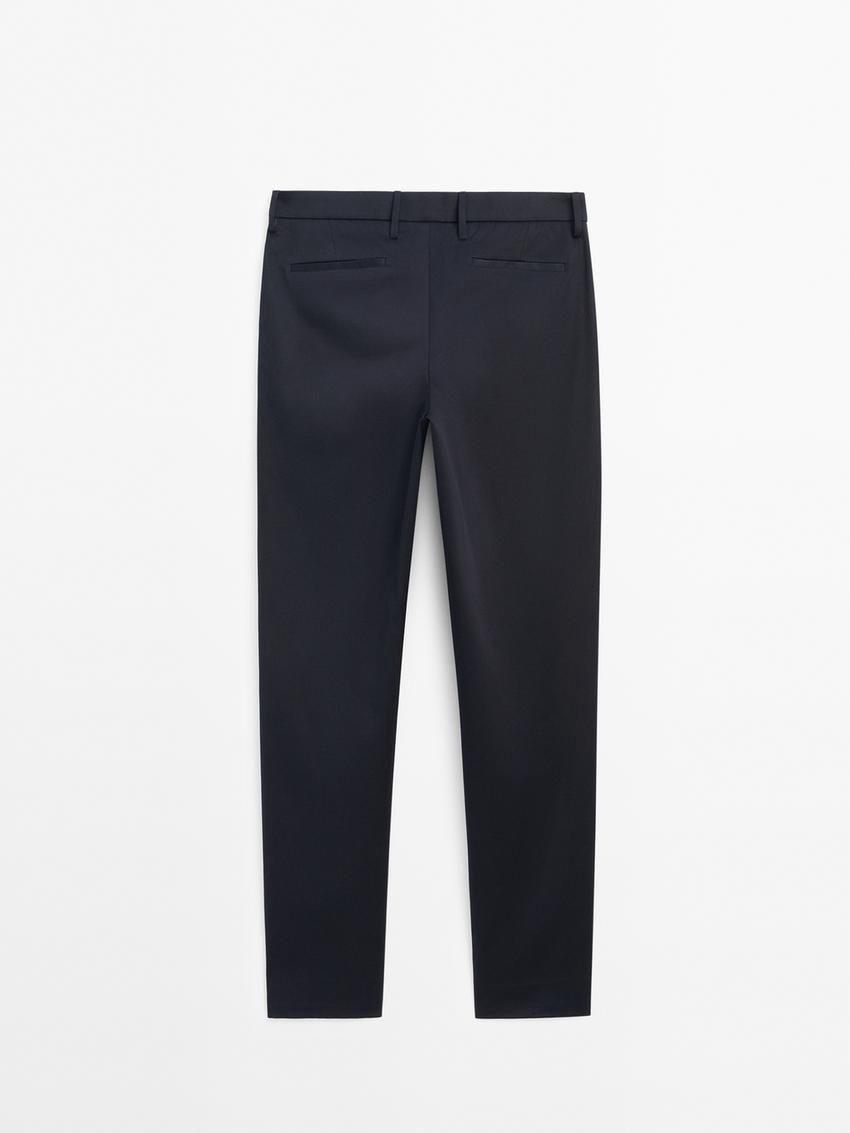 Massimo Dutti Cotton Blend Chino Men Trousers Navy | US-AY1735940