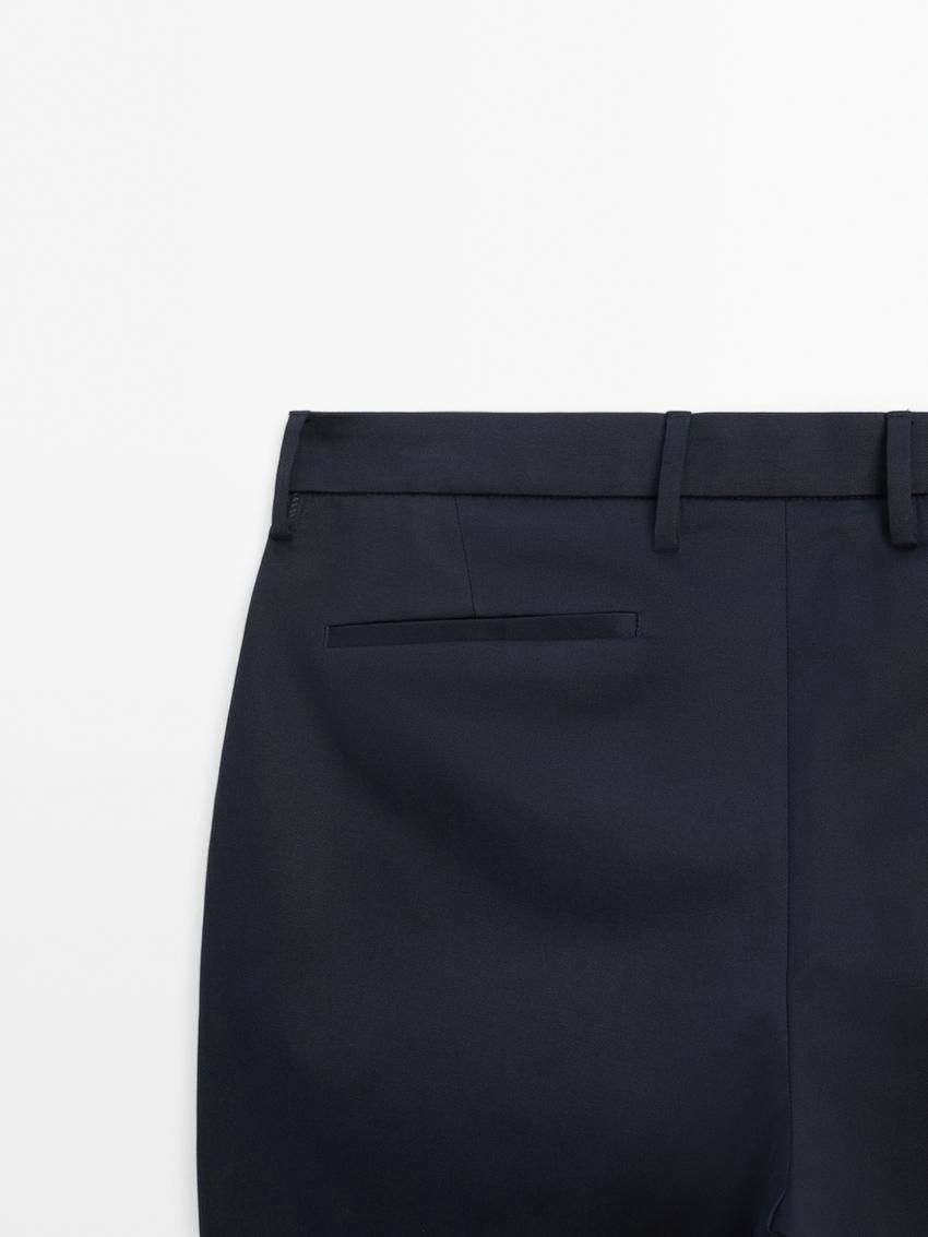Massimo Dutti Cotton Blend Chino Men Trousers Navy | US-AY1735940