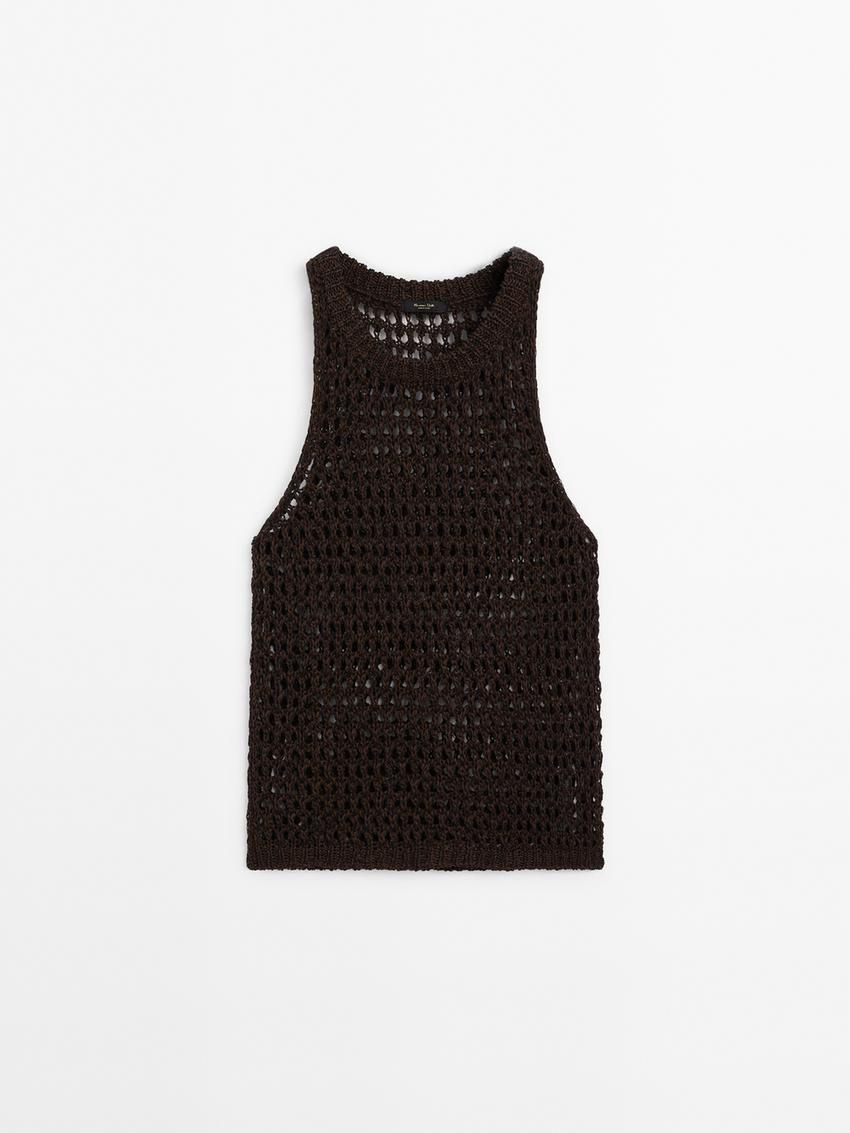 Massimo Dutti Cotton Blend Cutwork Women Top Dark Brown | US-NX5871469