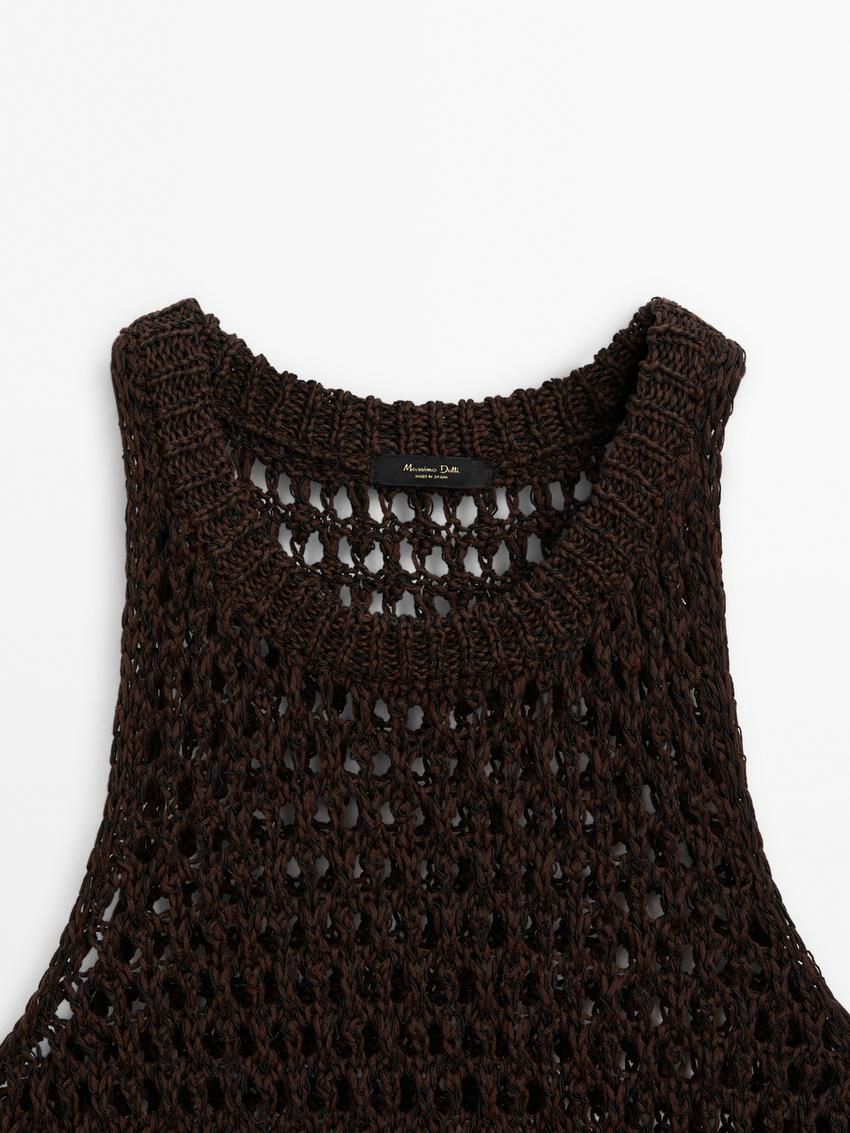Massimo Dutti Cotton Blend Cutwork Women Top Dark Brown | US-NX5871469