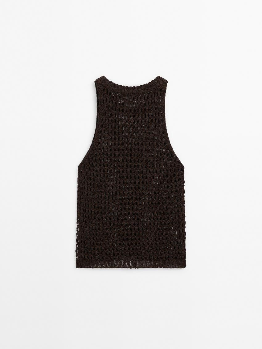 Massimo Dutti Cotton Blend Cutwork Women Top Dark Brown | US-NX5871469