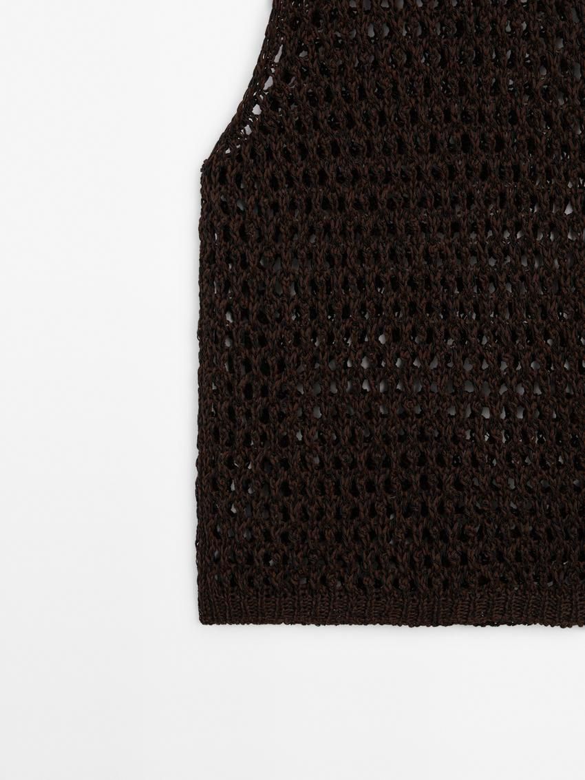 Massimo Dutti Cotton Blend Cutwork Women Top Dark Brown | US-NX5871469