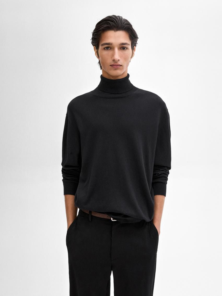 Massimo Dutti Cotton Blend High Neck Men Sweater Black | US-TA4517603