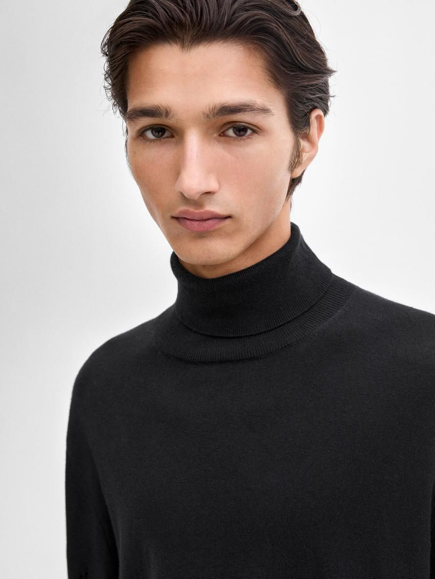 Massimo Dutti Cotton Blend High Neck Men Sweater Black | US-TA4517603