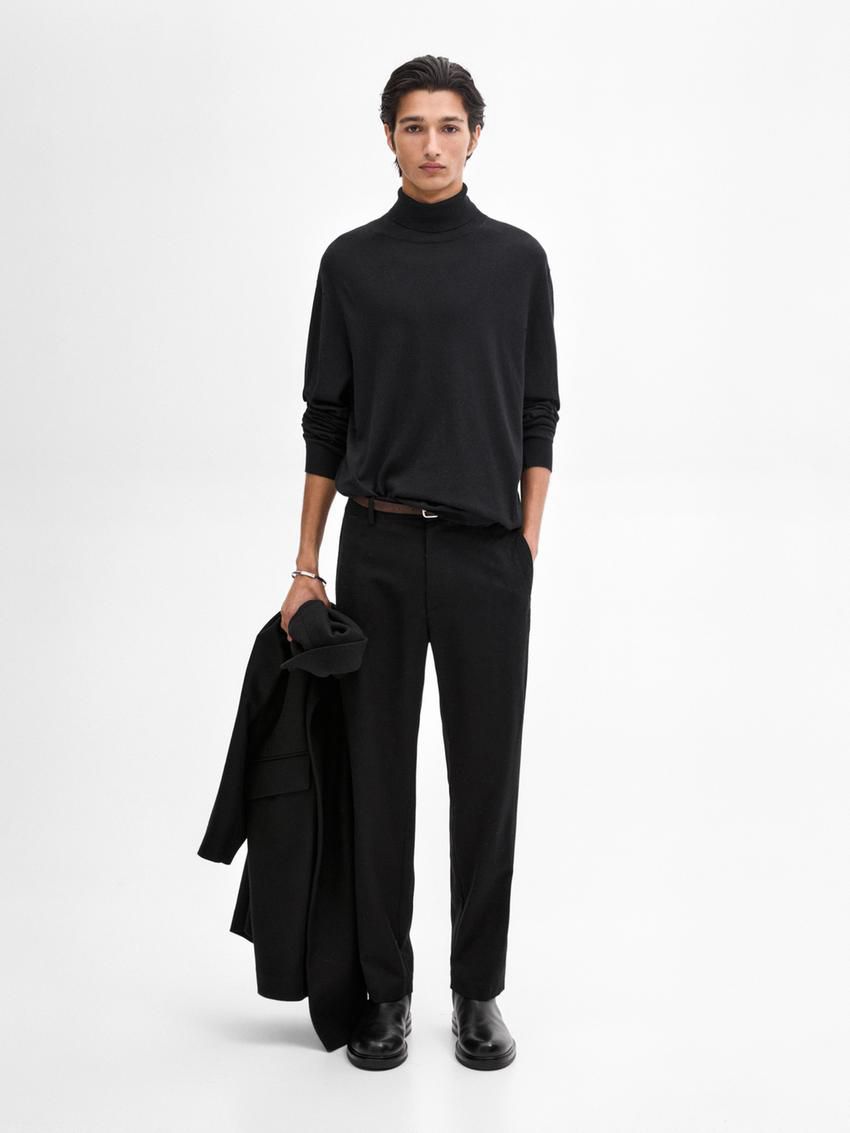 Massimo Dutti Cotton Blend High Neck Men Sweater Black | US-TA4517603