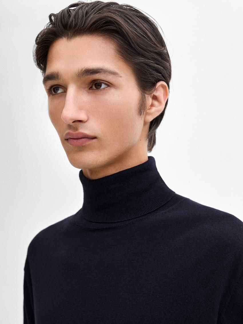 Massimo Dutti Cotton Blend High Neck Men Sweater Navy | US-AX0526894