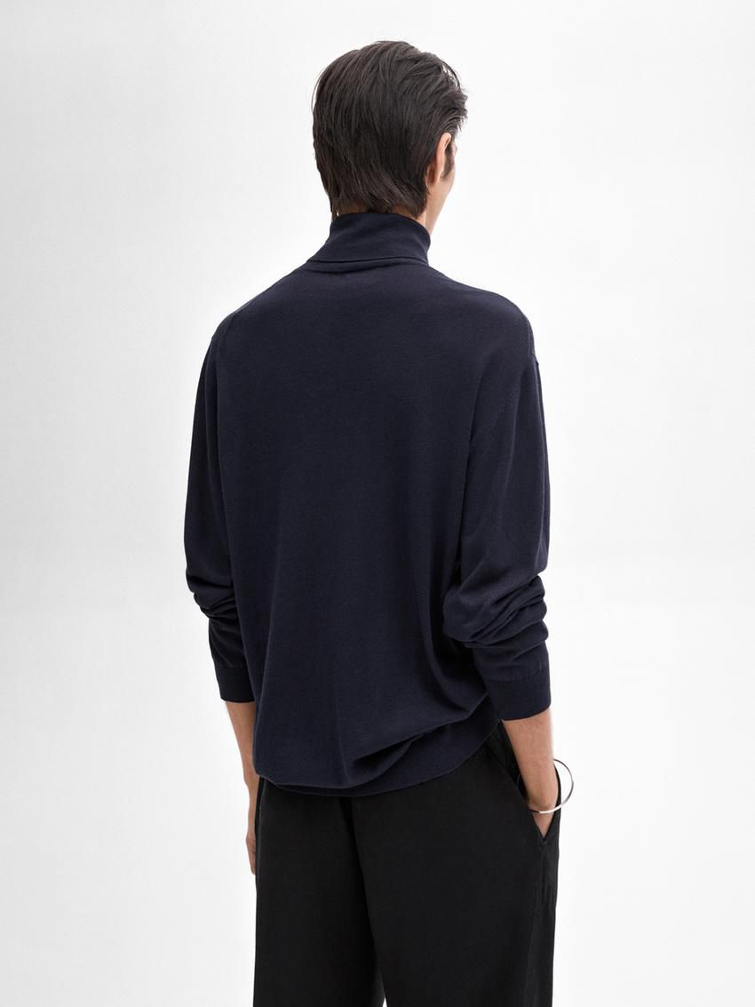 Massimo Dutti Cotton Blend High Neck Men Sweater Navy | US-AX0526894