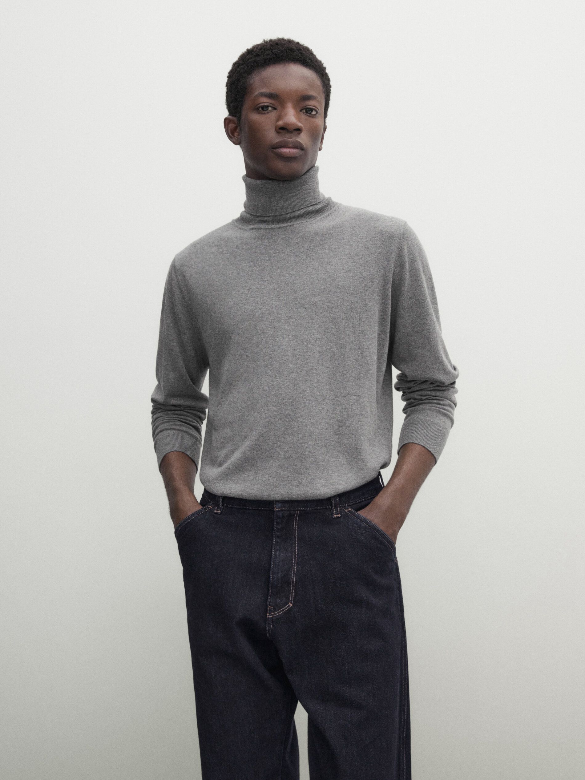 Massimo Dutti Cotton Blend High Neck Men Sweater Grey | US-NQ7480312