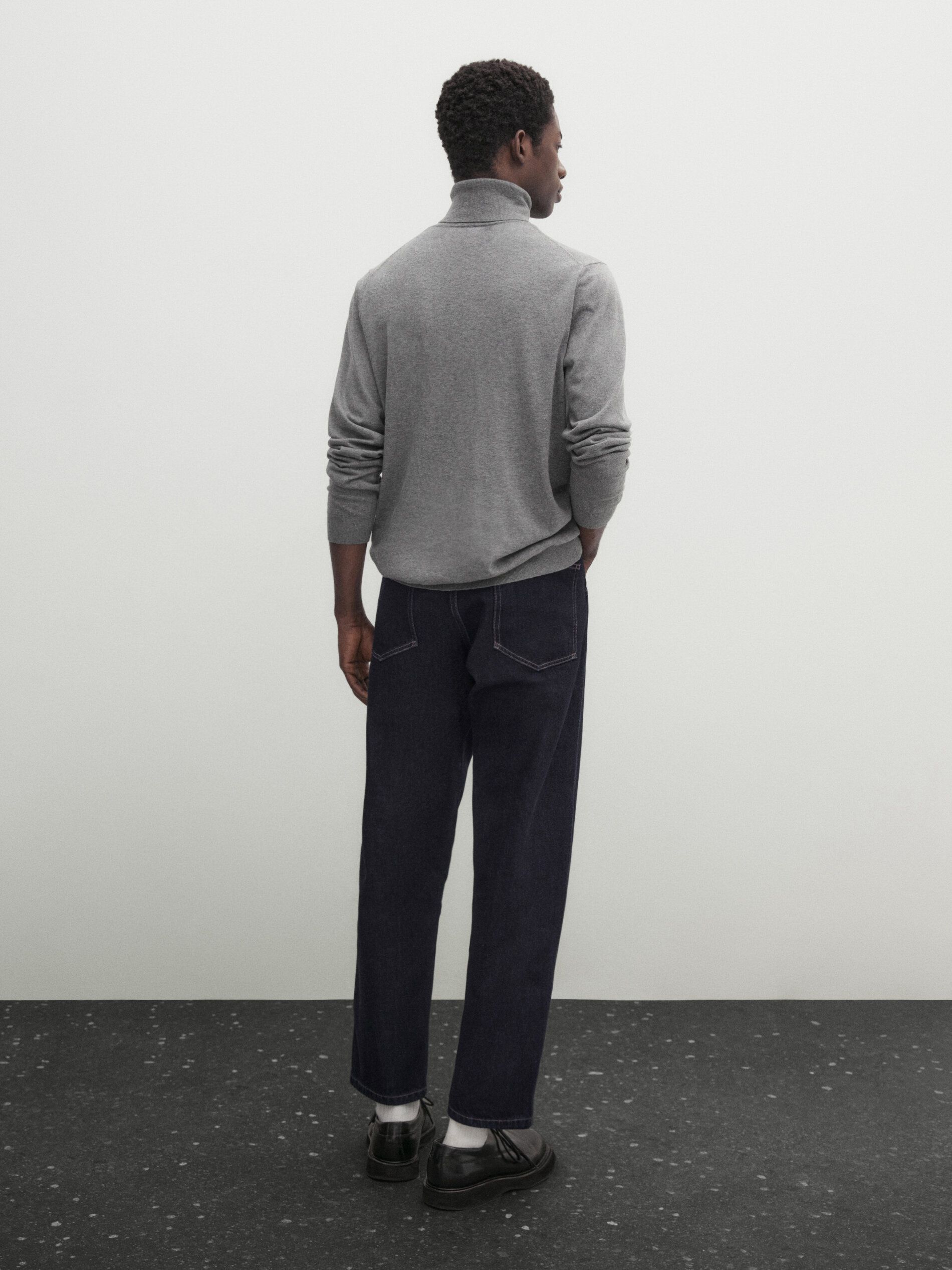 Massimo Dutti Cotton Blend High Neck Men Sweater Grey | US-NQ7480312