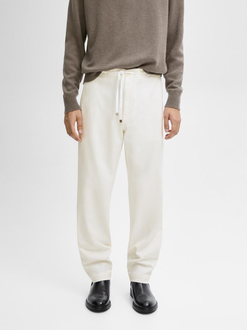 Massimo Dutti Cotton Blend Jogger Fit Men Trousers Cream | US-ZF4056283