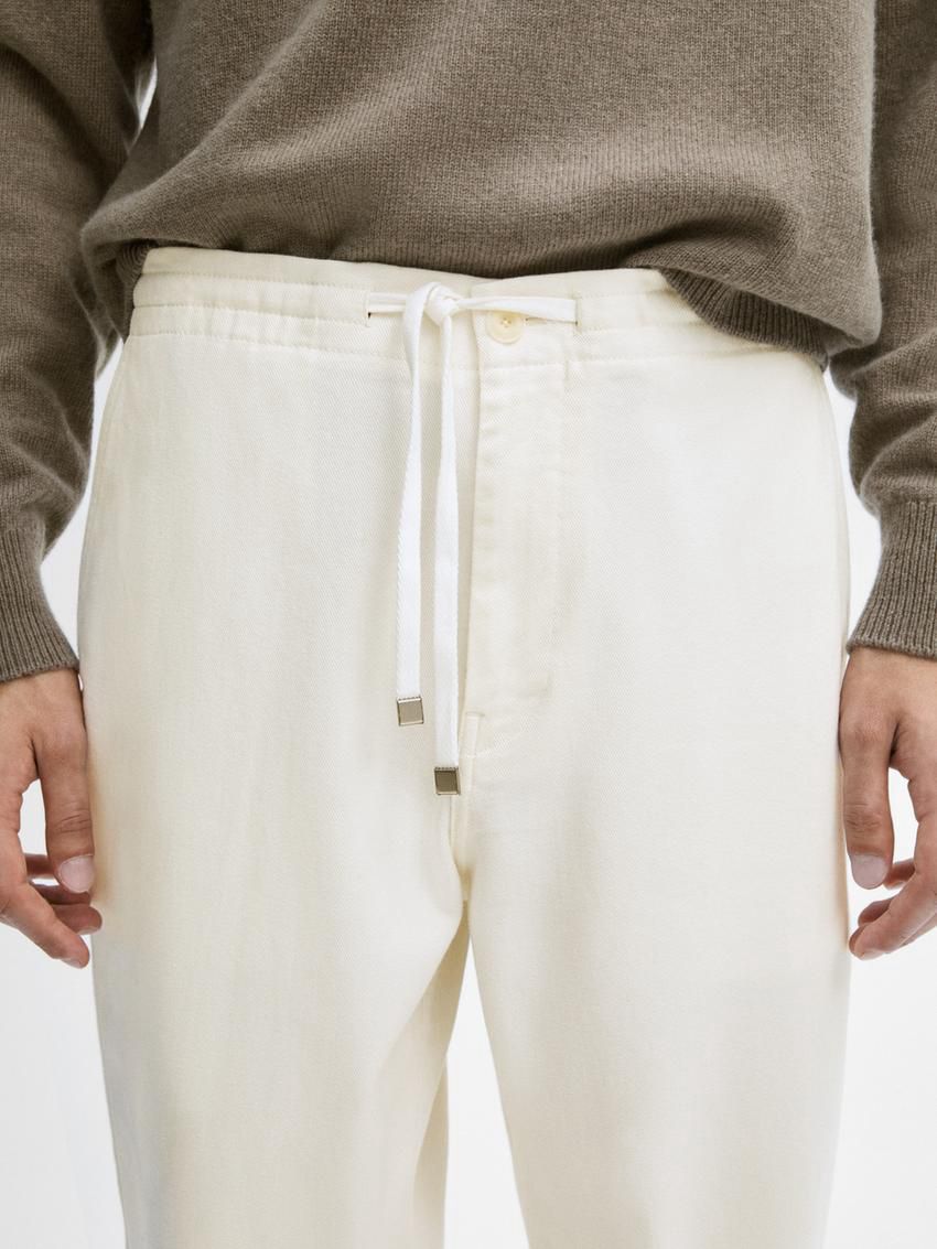 Massimo Dutti Cotton Blend Jogger Fit Men Trousers Cream | US-ZF4056283