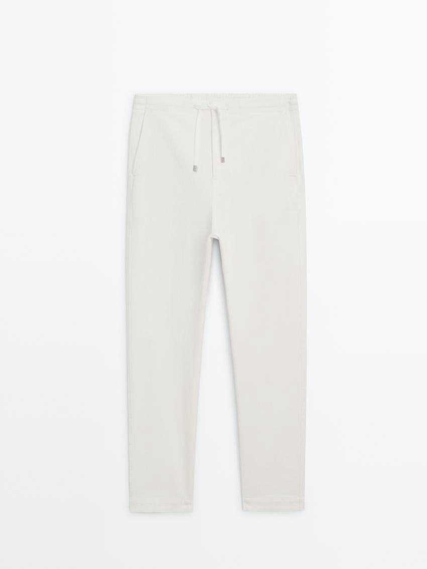 Massimo Dutti Cotton Blend Jogger Fit Men Trousers Cream | US-ZF4056283