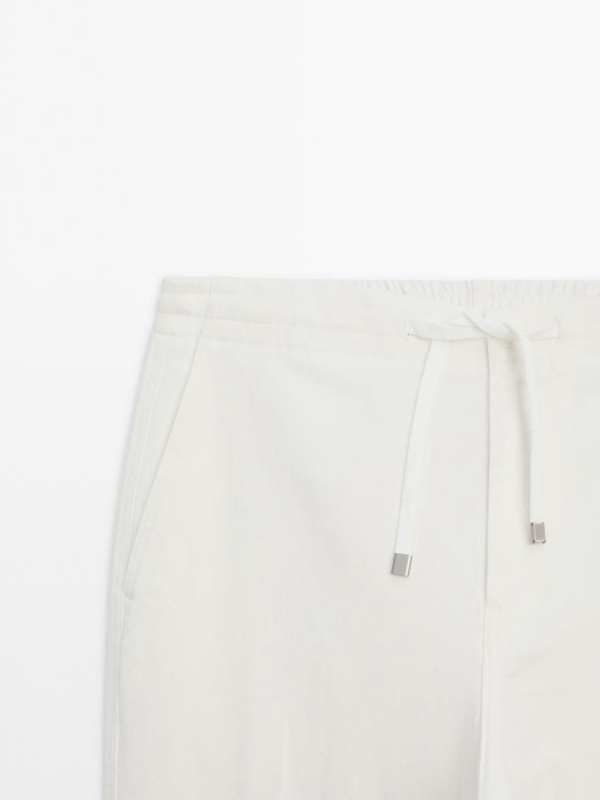Massimo Dutti Cotton Blend Jogger Fit Men Trousers Cream | US-ZF4056283