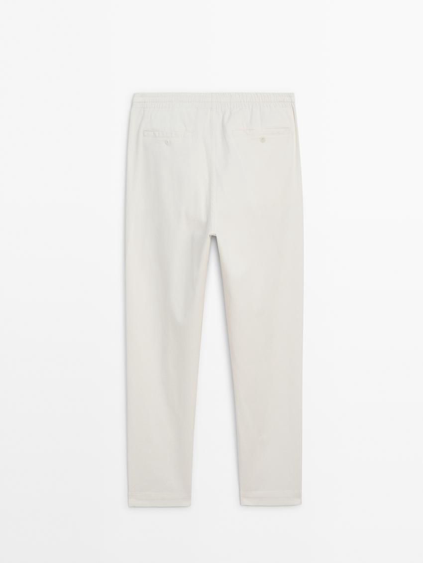 Massimo Dutti Cotton Blend Jogger Fit Men Trousers Cream | US-ZF4056283