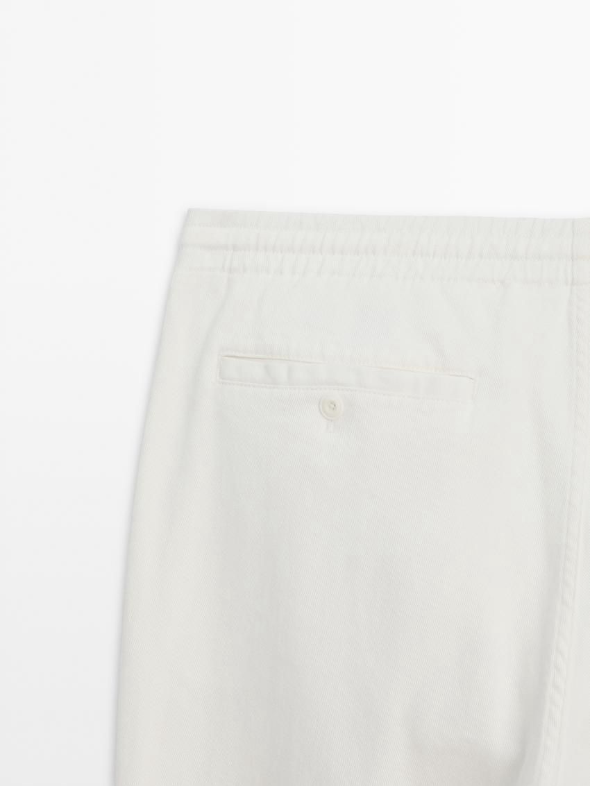 Massimo Dutti Cotton Blend Jogger Fit Men Trousers Cream | US-ZF4056283