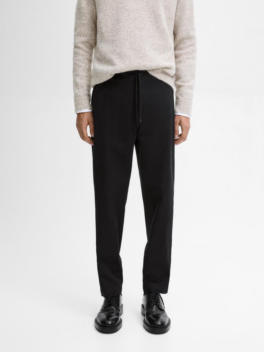 Massimo Dutti Cotton Blend Jogger Fit Men Trousers Black | US-TP2384570