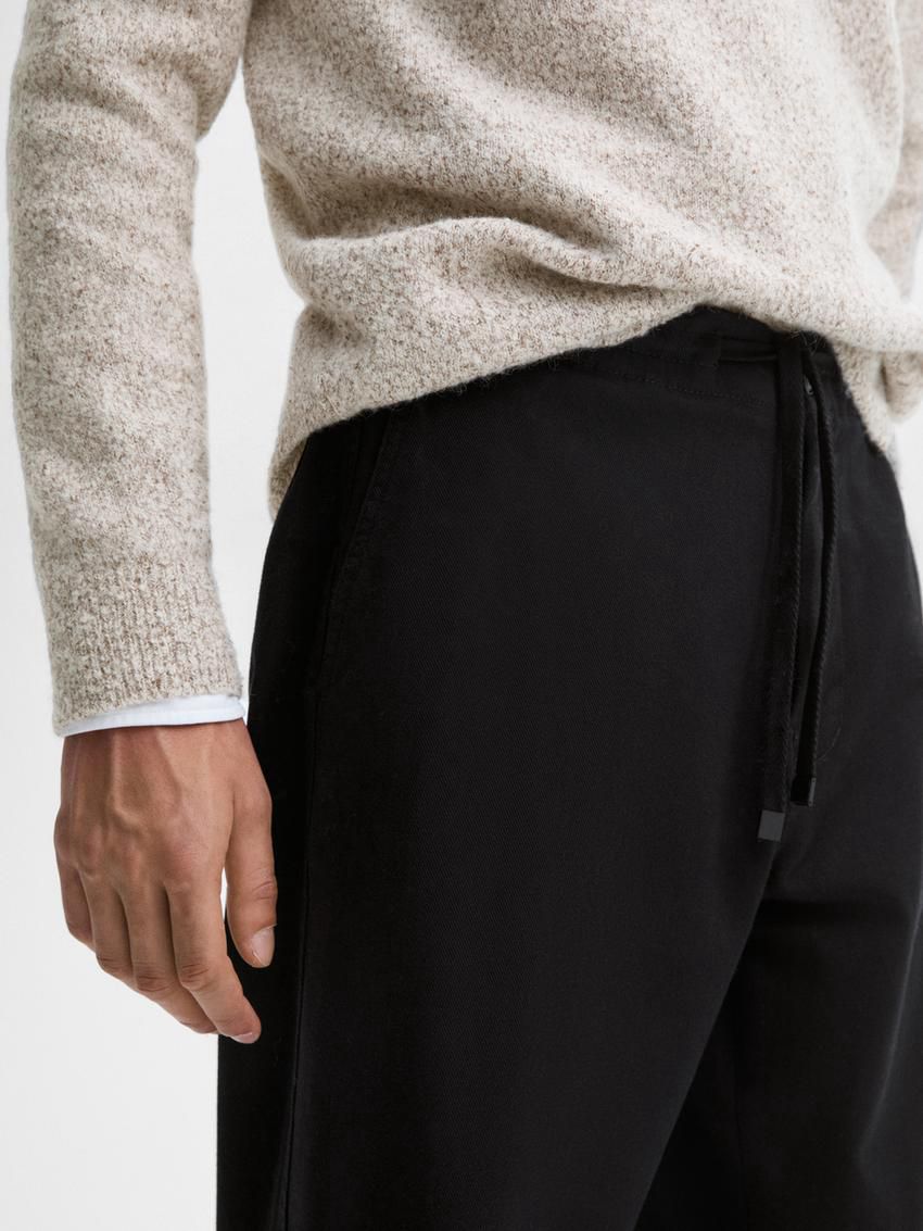 Massimo Dutti Cotton Blend Jogger Fit Men Trousers Black | US-TP2384570