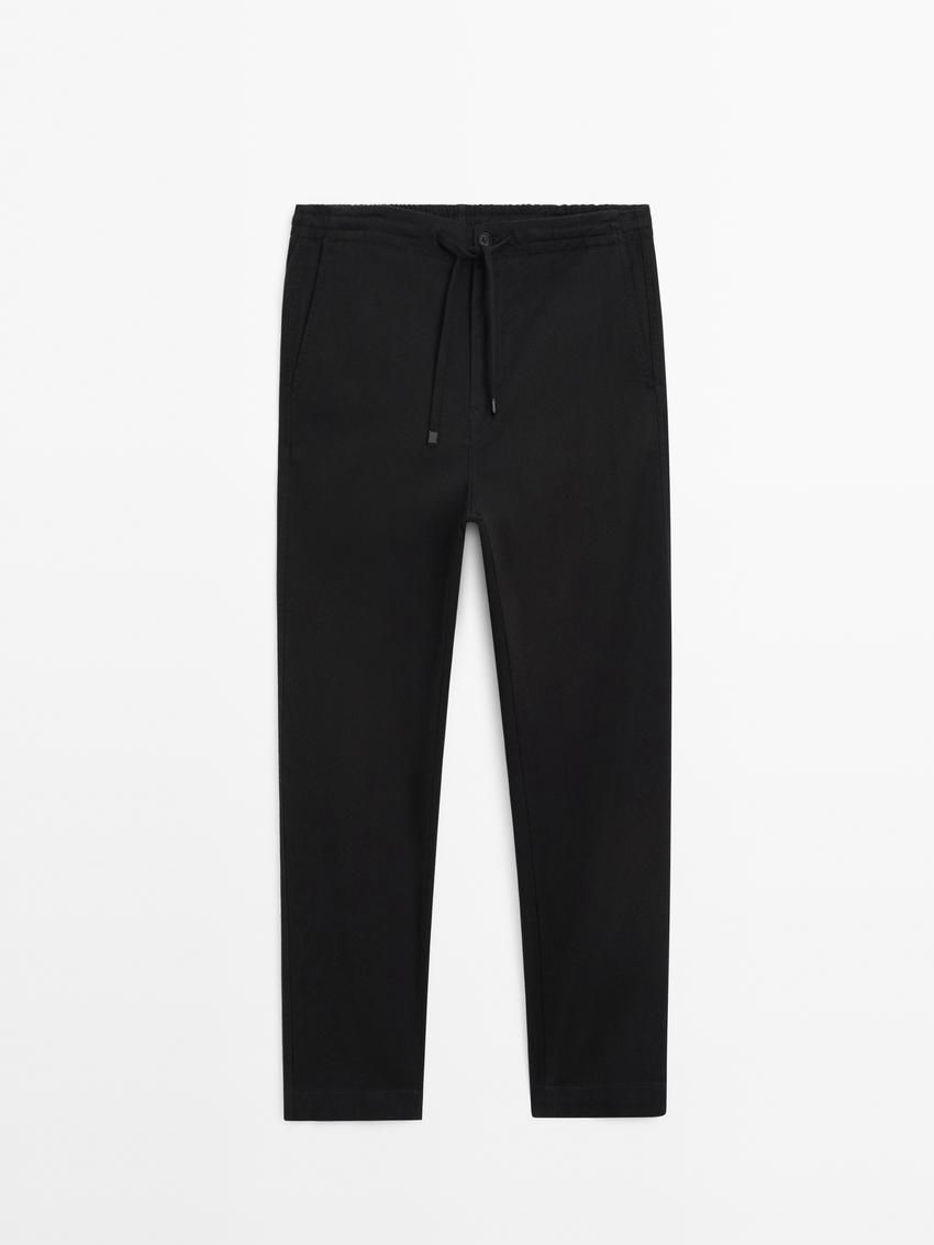 Massimo Dutti Cotton Blend Jogger Fit Men Trousers Black | US-TP2384570
