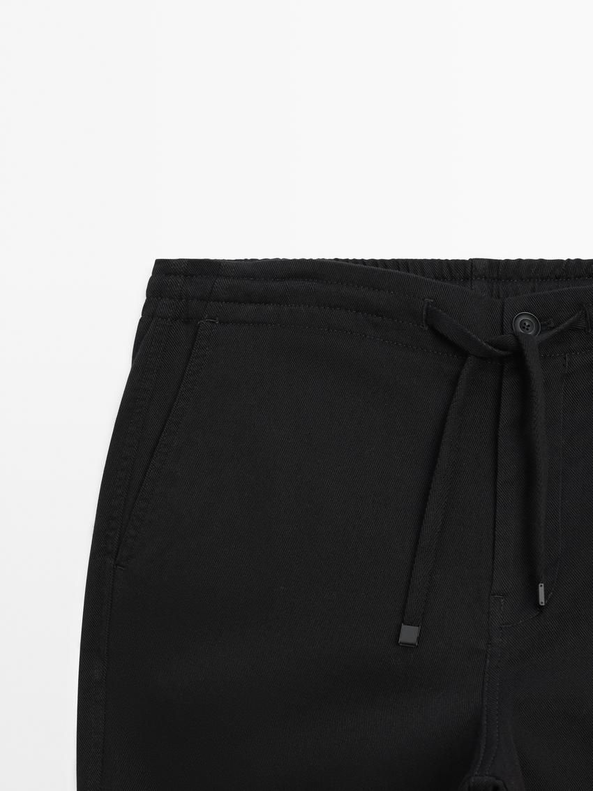Massimo Dutti Cotton Blend Jogger Fit Men Trousers Black | US-TP2384570