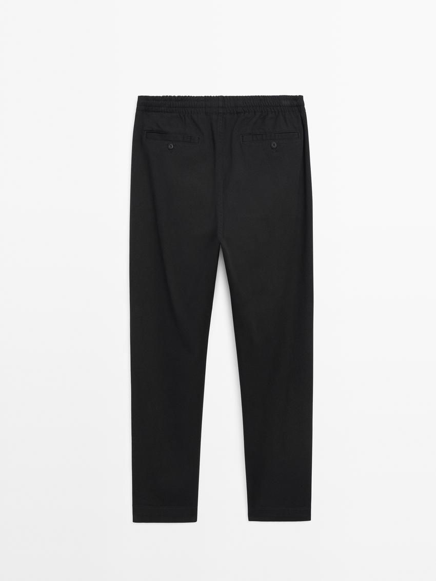 Massimo Dutti Cotton Blend Jogger Fit Men Trousers Black | US-TP2384570