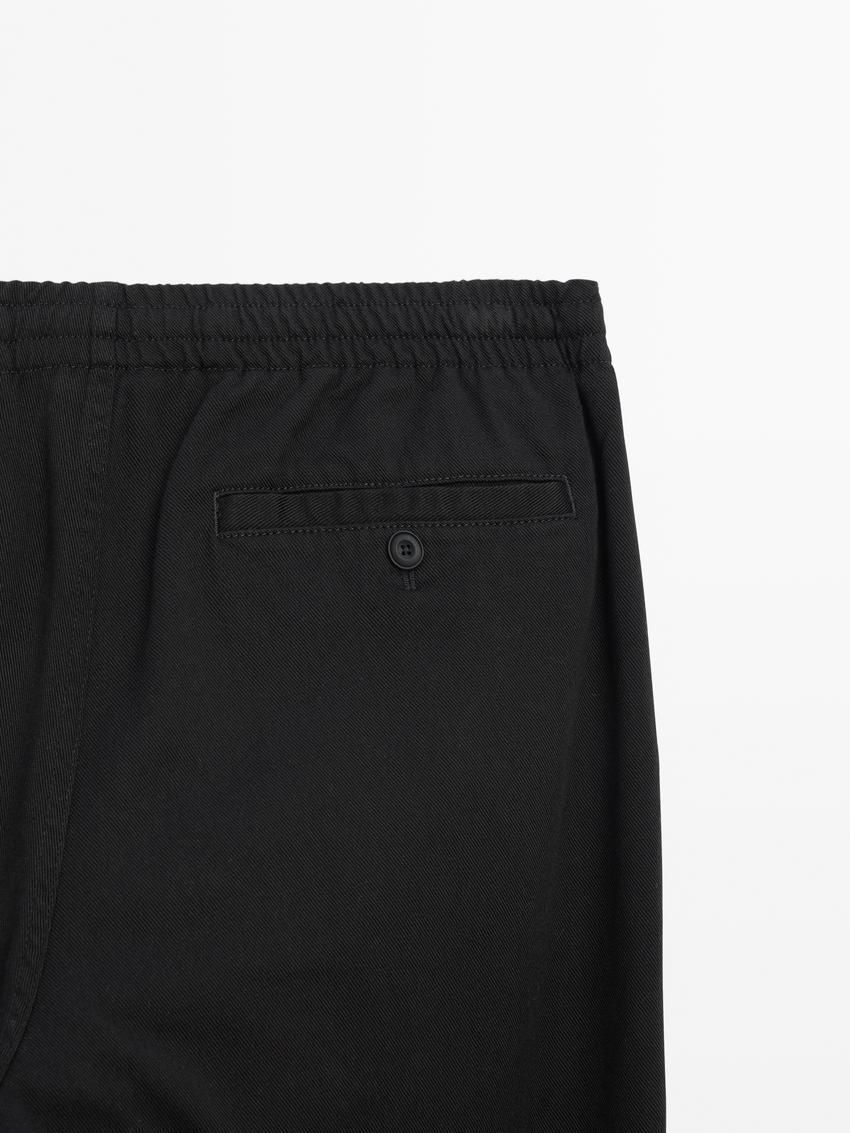 Massimo Dutti Cotton Blend Jogger Fit Men Trousers Black | US-TP2384570