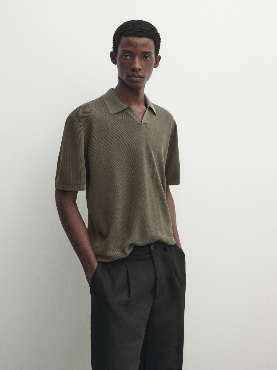 Massimo Dutti Cotton Blend Knit Men Polo Shirt Dark Green | US-BW8346205