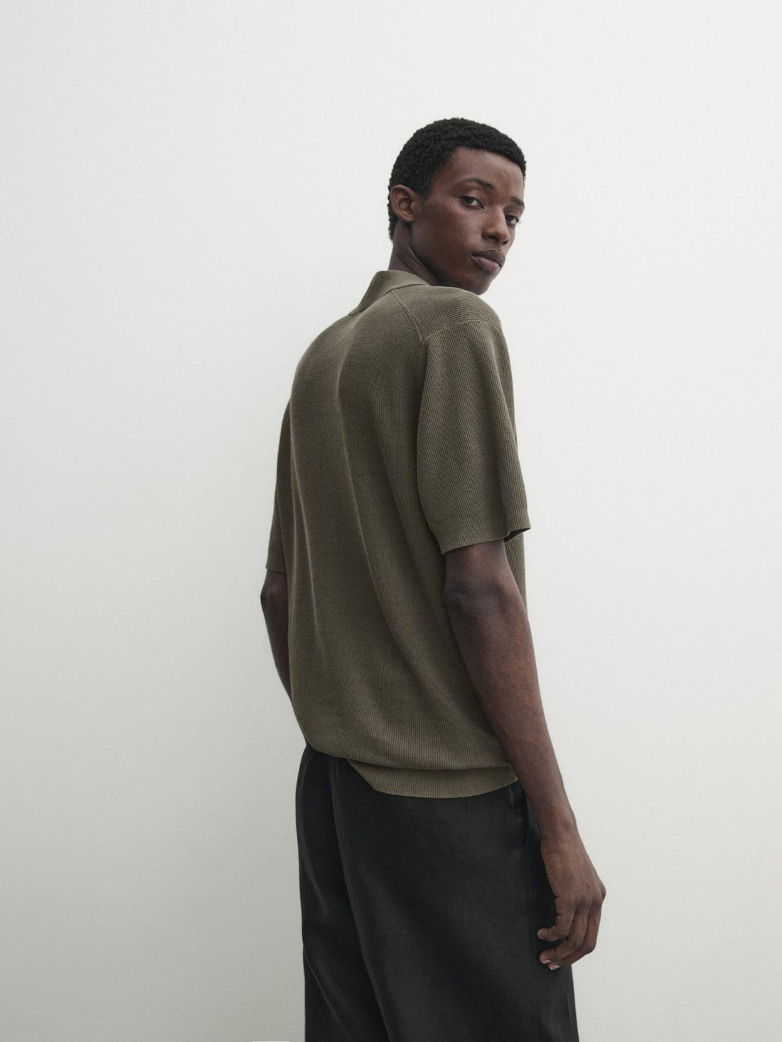 Massimo Dutti Cotton Blend Knit Men Polo Shirt Dark Green | US-BW8346205